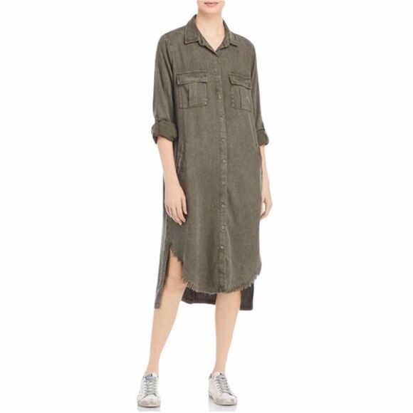 Dresses & Skirts - Billy T Leeway Faded Chambray Shirt Dress XS Army Olive Green Utility Boho MIDI